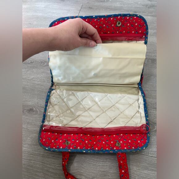 Retro- 60s 70s- red blue florall cosmetic travel case with bottles- Hong Kong - Picture 3 of 7